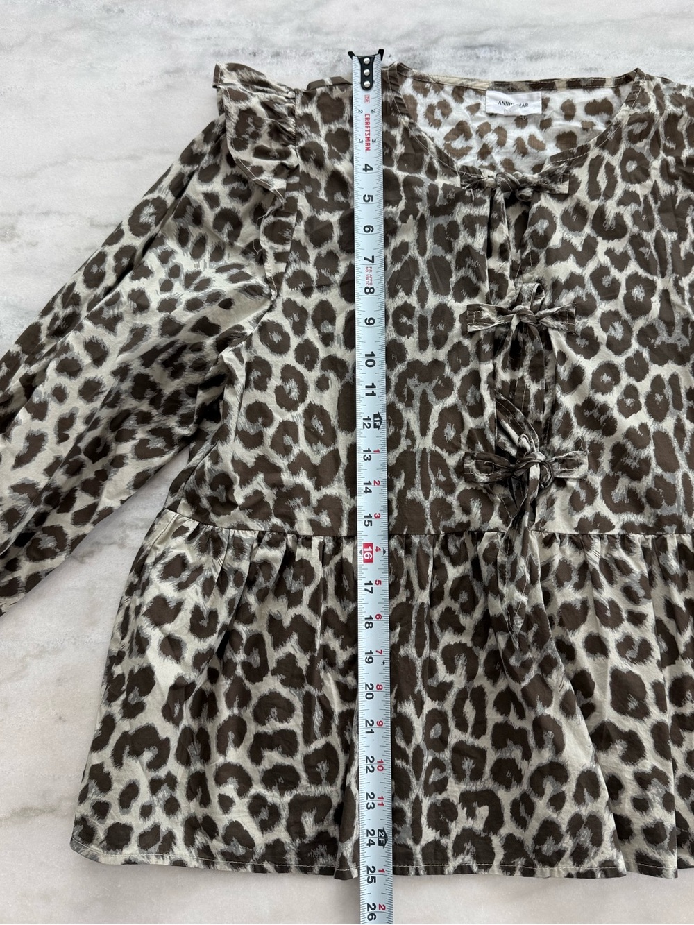 Annie Wear Leopard Print Tie Front Peplum Blouse Brown Cream Women Size XL - Picture 7 of 14